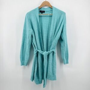 Lane‎ Bryant Long Belted Cardigan Size 14/16 Teal Knit Sweater Jacket Soft Cozy